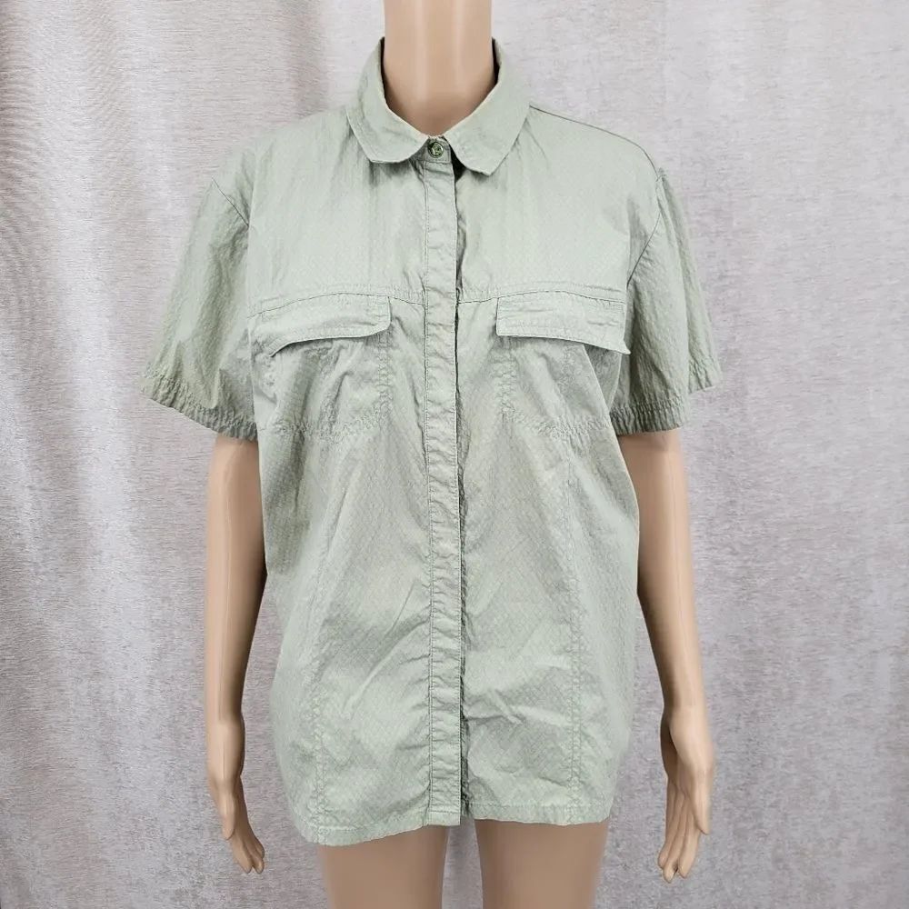 REI Women's Green Button-Up Shirt UPF 30+ Outdoor Hiking
